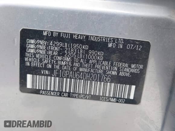 2013 Subaru Impreza Special Sports Limited с VIN JF1GPAU64DH201766, выставлен на аукционе IAAI как лот 43155773 с пробегом 141 729 миль миль и . История ставок и продаж доступна на DreamBid. Изображение 9.