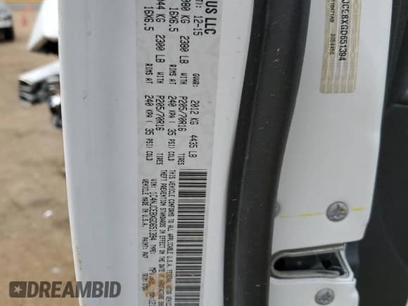2016 Jeep Compass Latitude with VIN 1C4NJCEBXGD651394, listed as a Copart auction lot 54267375 with 110,113 mi miles and Salvage title. Bid and sale history available at DreamBid. Image 13.