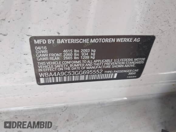 2016 BMW 4 Series 428i with VIN WBA4A9C53GG695552, listed as a IAAI auction lot 42784226 with 76,041 mi miles and . Bid and sale history available at DreamBid. Image 9.