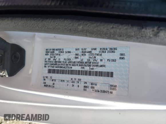 2008 Ford Econoline Cargo Commercial with VIN 1FTNE14W28DA37034, listed as a Copart auction lot 61200535 with 116,994 mi miles and Salvage title. Bid and sale history available at DreamBid. Image 13.