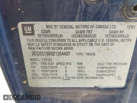 2002 Chevrolet Silverado 1500 LS with VIN 2GCEC19V821254497, listed as a IAAI auction lot 43116717 with Not provided miles and . Bid and sale history available at DreamBid. Image 9.