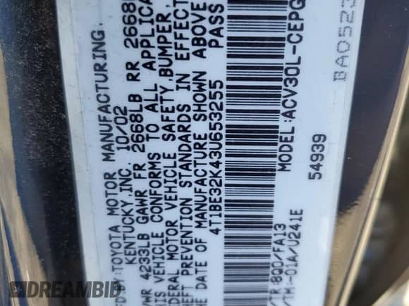 2003 Toyota Camry LE с VIN 4T1BE32K43U653255, выставлен на аукционе Copart как лот 70574825 с пробегом 213 186 миль миль и Чистый • Clean title. История ставок и продаж доступна на DreamBid. Изображение 12.