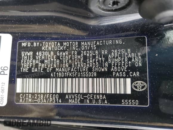 2015 Toyota Camry LE с VIN 4T1BD1FK5FU155328, выставлен на аукционе Copart как лот 90851675 с пробегом 242 189 миль миль и Чистый • Clean title. История ставок и продаж доступна на DreamBid. Изображение 12.