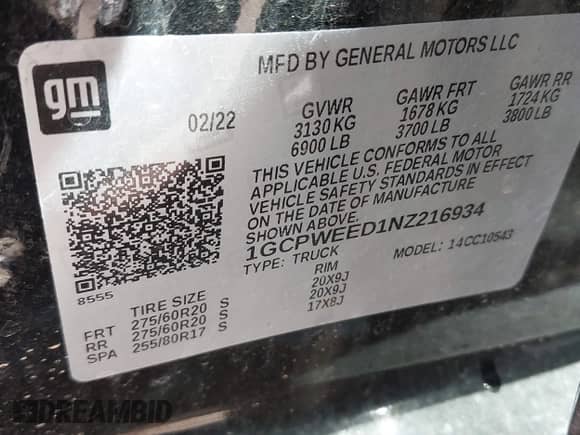 2022 Chevrolet Silverado 1500 LTZ z VIN 1GCPWEED1NZ216934, wystawiony jako IAAI lot #39846065 z przebiegiem 51 306 mil mil oraz . Historia ofert i sprzedaży dostępna na DreamBid. Obrazek 9.