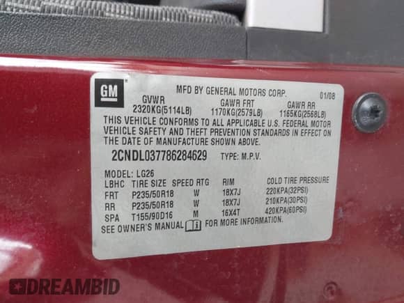 2008 Chevrolet Equinox Sport с VIN 2CNDL037786284629, выставлен на аукционе IAAI как лот 42432857 с пробегом 177 779 миль миль и . История ставок и продаж доступна на DreamBid. Изображение 9.