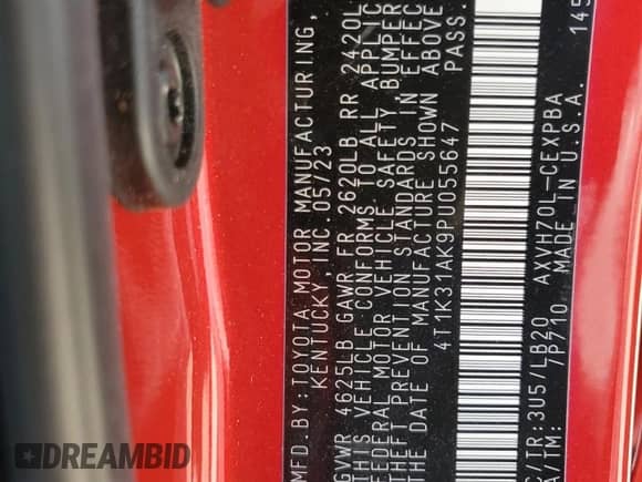 2023 Toyota Camry Hybrid XSE с VIN 4T1K31AK9PU055647, выставлен на аукционе Copart как лот 85590585 с пробегом 23 200 миль миль и Списание • Salvage title. История ставок и продаж доступна на DreamBid. Изображение 13.