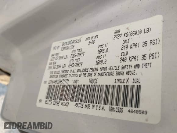 2006 Dodge Dakota SLT с VIN 1D7HW48N16S671771, выставлен на аукционе IAAI как лот 42939185 с пробегом 88 933 миль миль и . История ставок и продаж доступна на DreamBid. Изображение 9.