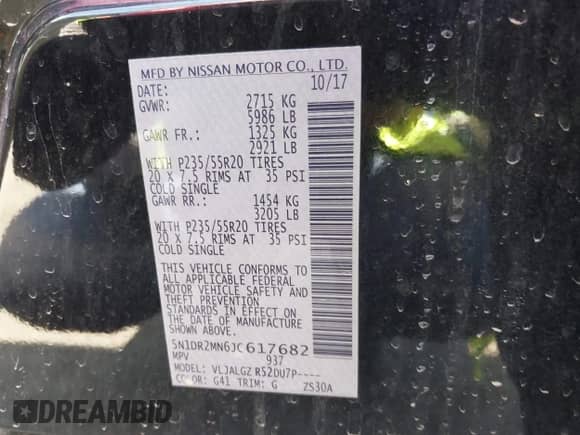 2018 Nissan Pathfinder S with VIN 5N1DR2MN6JC617682, listed as a IAAI auction lot 42653460 with Not provided miles and . Bid and sale history available at DreamBid. Image 9.