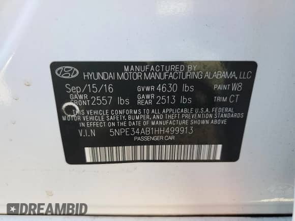 2017 Hyundai Sonata Sport с VIN 5NPE34AB1HH499913, выставлен на аукционе Copart как лот 46754945 с пробегом 47 892 миль миль и Списание • Salvage title. История ставок и продаж доступна на DreamBid. Изображение 12.