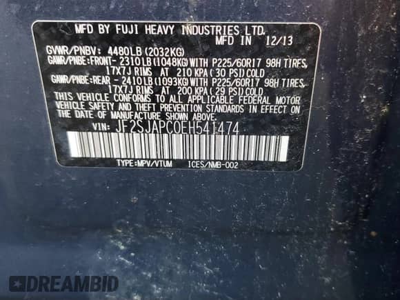 2014 Subaru Forester Touring с VIN JF2SJAPC0EH541474, выставлен на аукционе Copart как лот 81846725 с пробегом 137 033 миль миль и Чистый • Clean title. История ставок и продаж доступна на DreamBid. Изображение 12.