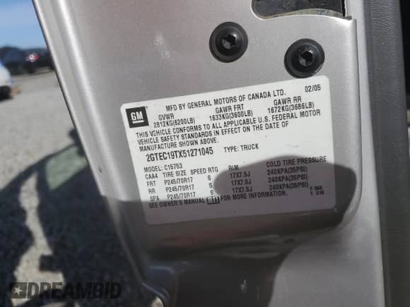 2005 GMC Sierra 1500 SLE с VIN 2GTEC19TX51271045, выставлен на аукционе Copart как лот 49779355 с пробегом 98 230 миль миль и Чистый • Clean title. История ставок и продаж доступна на DreamBid. Изображение 12.