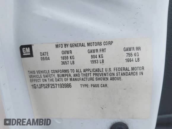 2005 Chevrolet Cavalier LS с VIN 1G1JF52F257193986, выставлен на аукционе IAAI как лот 41941741 с пробегом 184 418 миль миль и . История ставок и продаж доступна на DreamBid. Изображение 9.