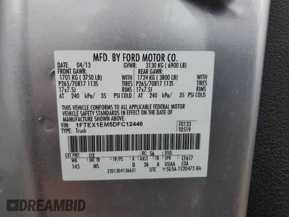 2013 Ford F-150 XL с VIN 1FTEX1EM5DFC12446, выставлен на аукционе Copart как лот 84481805 с пробегом 171 285 миль миль и Списание • Salvage title. История ставок и продаж доступна на DreamBid. Изображение 12.