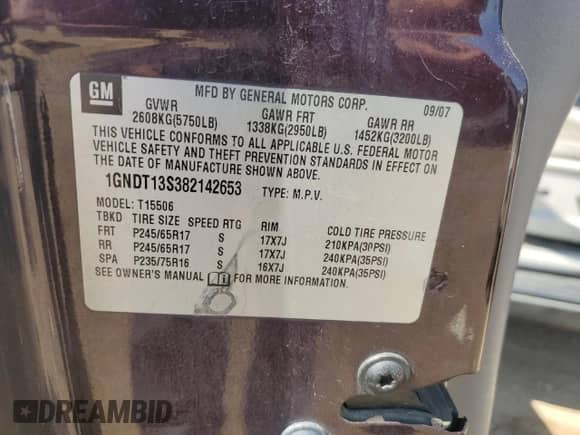 2008 Chevrolet TrailBlazer Fleet 2FL with VIN 1GNDT13S382142653, listed as a Copart auction lot 68042935 with 215,152 mi miles and Salvage title. Bid and sale history available at DreamBid. Image 13.