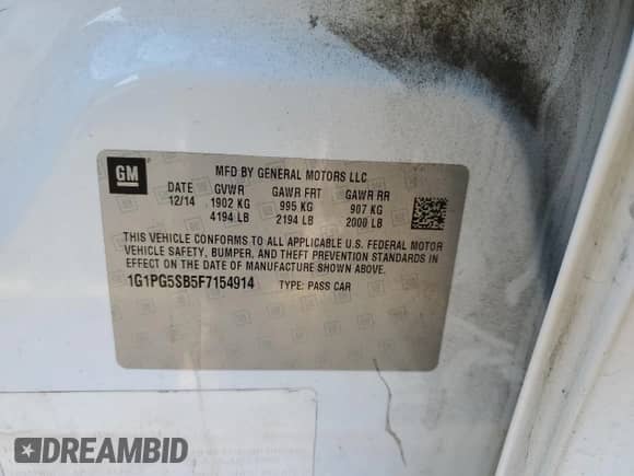 2015 Chevrolet Cruze LTZ с VIN 1G1PG5SB5F7154914, выставлен на аукционе Copart как лот 85514465 с пробегом 163 978 миль миль и Чистый • Clean title. История ставок и продаж доступна на DreamBid. Изображение 12.