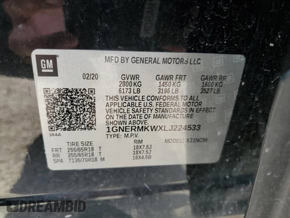 2020 Chevrolet Traverse LT Cloth z VIN 1GNERMKWXLJ224533, wystawiony jako Copart lot #74676534 z przebiegiem 151 121 mil mil oraz Szkoda całkowita • Salvage title. Historia ofert i sprzedaży dostępna na DreamBid. Obrazek 13.