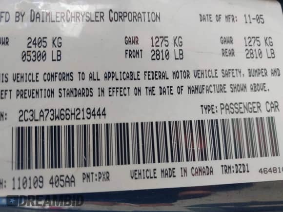 2006 Chrysler 300 C SRT-8 with VIN 2C3LA73W66H219444, listed as a IAAI auction lot 42540028 with 199,913 mi miles and . Bid and sale history available at DreamBid. Image 9.