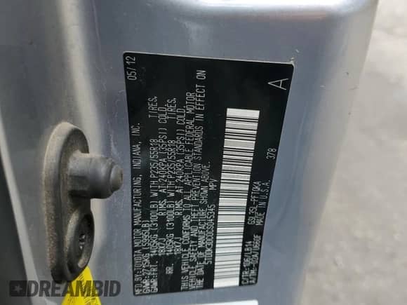 2012 Toyota Sienna XLE with VIN 5TDDK3DC0CS045345, listed as a Copart auction lot 60988205 with 210,182 mi miles and Clean title. Bid and sale history available at DreamBid. Image 13.