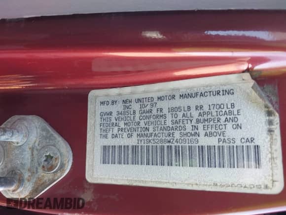 1998 Chevrolet Prizm z VIN 1Y1SK5288WZ409169, wystawiony jako IAAI lot #41407451 z przebiegiem 129 273 mil mil oraz . Historia ofert i sprzedaży dostępna na DreamBid. Obrazek 9.