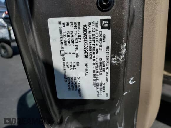 2005 Chevrolet Uplander LS с VIN 1GNDV23LX5D294776, выставлен на аукционе Copart как лот 59197925 с пробегом 250 815 миль миль и Списание • Salvage title. История ставок и продаж доступна на DreamBid. Изображение 13.
