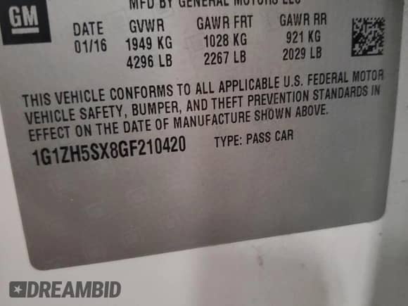 2016 Chevrolet Malibu Premier with VIN 1G1ZH5SX8GF210420, listed as a Copart auction lot 70644295 with 122,053 mi miles and Clean title. Bid and sale history available at DreamBid. Image 12.