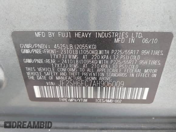 2010 Subaru Forester XT Limited with VIN JF2SH6FC7AH906009, listed as a IAAI auction lot 42628654 with 179,485 mi miles and . Bid and sale history available at DreamBid. Image 9.