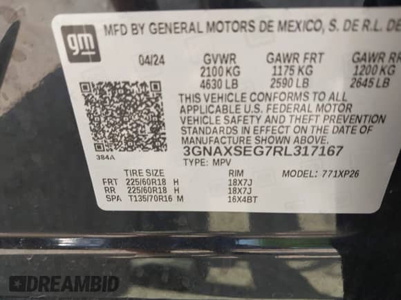2024 Chevrolet Equinox LS с VIN 3GNAXSEG7RL317167, выставлен на аукционе IAAI как лот 42937383 с пробегом 18 015 миль миль и . История ставок и продаж доступна на DreamBid. Изображение 9.