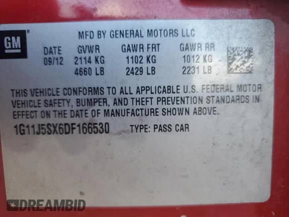 2013 Chevrolet Malibu LTZ с VIN 1G11J5SX6DF166530, выставлен на аукционе Copart как лот 64758305 с пробегом 113 815 миль миль и Списание • Salvage title. История ставок и продаж доступна на DreamBid. Изображение 12.