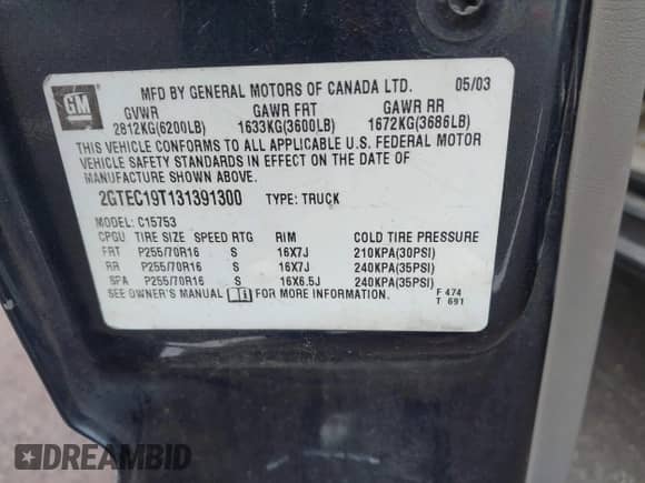 2003 GMC Sierra 1500 SLE с VIN 2GTEC19T131391300, выставлен на аукционе IAAI как лот 42457561 с пробегом 301 478 миль миль и . История ставок и продаж доступна на DreamBid. Изображение 9.