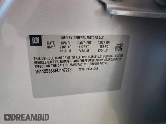 2015 Chevrolet Impala LT с VIN 1G1125S33FU147278, выставлен на аукционе Copart как лот 82493835 с пробегом 108 858 миль миль и Списание • Salvage title. История ставок и продаж доступна на DreamBid. Изображение 12.