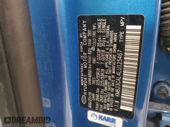 2020 Hyundai Tucson Limited with VIN KM8J3CAL4LU125467, listed as a Copart auction lot 80824535 with 85,927 mi miles and Salvage title. Bid and sale history available at DreamBid. Image 12.