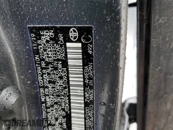 2020 Toyota Prius L Eco with VIN JTDKARFU5L3109304, listed as a Copart auction lot 83752175 with Not provided miles and Salvage title. Bid and sale history available at DreamBid. Image 12.