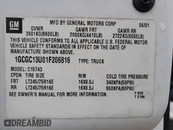 2001 Chevrolet Silverado 1500HD LT с VIN 1GCGC13U01F206816, выставлен на аукционе Copart как лот 88147805 с пробегом 193 080 миль миль и Списание • Salvage title. История ставок и продаж доступна на DreamBid. Изображение 15.