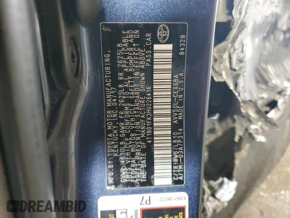 2017 Toyota Camry Hybrid LE с VIN 4T1BD1FK3HU226416, выставлен на аукционе Copart как лот 85180495 с пробегом 123 389 миль миль и Списание • Salvage title. История ставок и продаж доступна на DreamBid. Изображение 12.