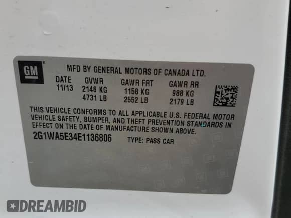 2014 Chevrolet Impala LS с VIN 2G1WA5E34E1136806, выставлен на аукционе Copart как лот 81473375 с пробегом 169 221 миль миль и Списание • Salvage title. История ставок и продаж доступна на DreamBid. Изображение 12.