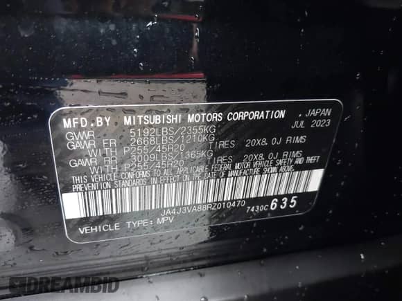 2024 Mitsubishi Outlander SE with VIN JA4J3VA88RZ010470, listed as a IAAI auction lot 41083876 with 14,033 mi miles and . Bid and sale history available at DreamBid. Image 9.