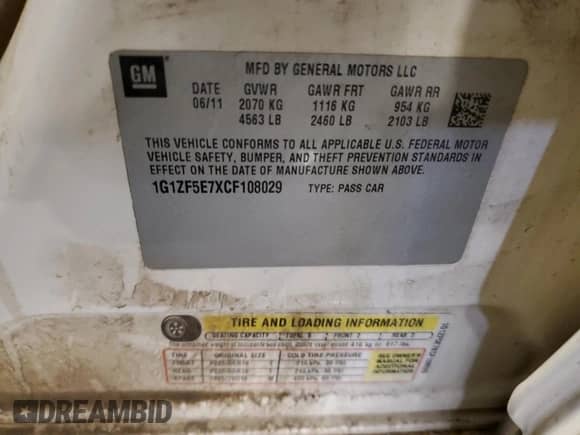 2012 Chevrolet Malibu 3LT z VIN 1G1ZF5E7XCF108029, wystawiony jako Copart lot #62556065 z przebiegiem 100 399 mil mil oraz Szkoda całkowita • Salvage title. Historia ofert i sprzedaży dostępna na DreamBid. Obrazek 14.