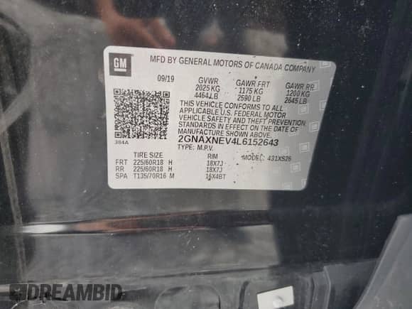 2020 Chevrolet Equinox Premier с VIN 2GNAXNEV4L6152643, выставлен на аукционе Copart как лот 82103365 с пробегом 64 405 миль миль и Списание • Salvage title. История ставок и продаж доступна на DreamBid. Изображение 14.