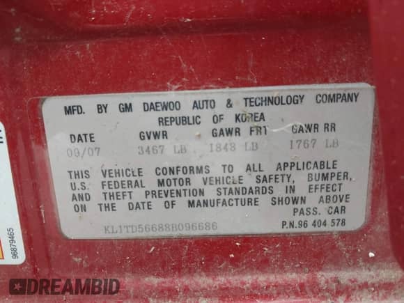 2008 Chevrolet Aveo LS с VIN KL1TD56688B096686, выставлен на аукционе IAAI как лот 42557429 с пробегом 67 405 миль миль и . История ставок и продаж доступна на DreamBid. Изображение 9.