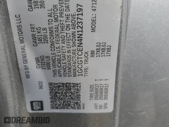 2022 Chevrolet Colorado 4WD LT with VIN 1GCGTCEN4N1237197, listed as a Copart auction lot 84480754 with 48,196 mi miles and Salvage title. Bid and sale history available at DreamBid. Image 15.