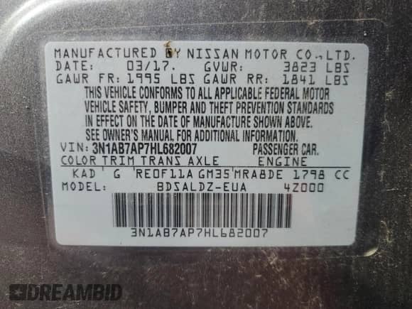 2017 Nissan Sentra S с VIN 3N1AB7AP7HL682007, выставлен на аукционе Copart как лот 80813165 с пробегом 113 790 миль миль и Чистый • Clean title. История ставок и продаж доступна на DreamBid. Изображение 12.