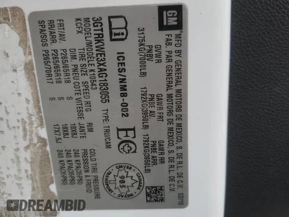 2010 GMC Sierra 1500 SLT с VIN 3GTRKWE3XAG183055, выставлен на аукционе Copart как лот 81366215 с пробегом 137 324 миль миль и Списание • Salvage title. История ставок и продаж доступна на DreamBid. Изображение 12.