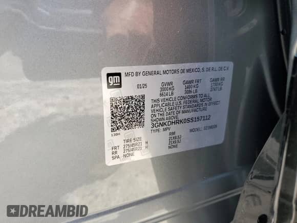 2025 Chevrolet Blazer EV RWD RS с VIN 3GNKDHRK0SS157112, выставлен на аукционе Copart как лот 61459315 с пробегом 1 440 миль миль и Списание • Salvage title. История ставок и продаж доступна на DreamBid. Изображение 14.