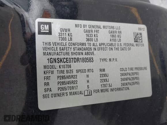 2013 Chevrolet Tahoe LTZ z VIN 1GNSKCE07DR180583, wystawiony jako IAAI lot #43188165 z przebiegiem 148 943 mil mil oraz . Historia ofert i sprzedaży dostępna na DreamBid. Obrazek 9.
