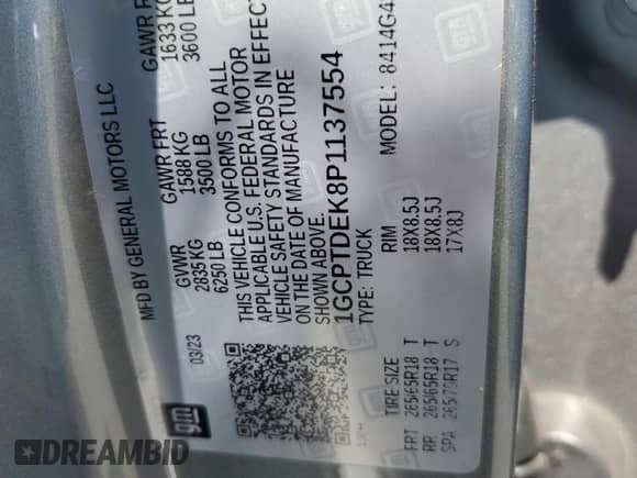 2023 Chevrolet Colorado 4WD Z71 с VIN 1GCPTDEK8P1137554, выставлен на аукционе Copart как лот 66824915 с пробегом 17 397 миль миль и Списание • Salvage title. История ставок и продаж доступна на DreamBid. Изображение 12.