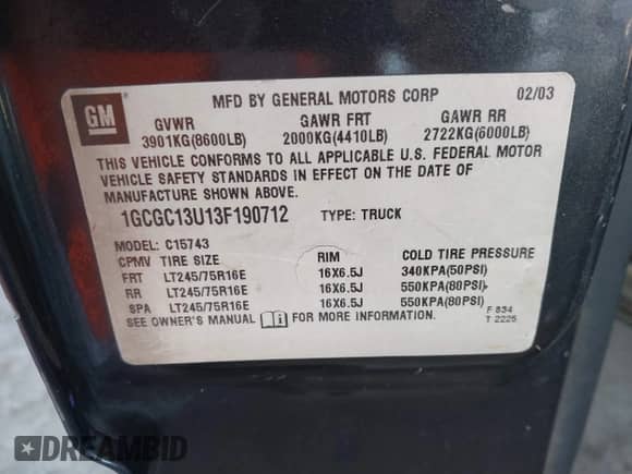 2003 Chevrolet Silverado 1500HD LS с VIN 1GCGC13U13F190712, выставлен на аукционе IAAI как лот 41886246 с пробегом 258 024 миль миль и . История ставок и продаж доступна на DreamBid. Изображение 9.