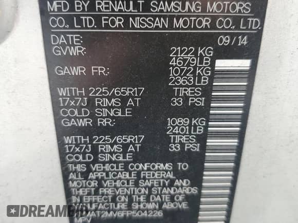 2015 Nissan Rogue SV с VIN KNMAT2MV6FP504226, выставлен на аукционе Copart как лот 71705885 с пробегом 182 163 миль миль и Списание • Salvage title. История ставок и продаж доступна на DreamBid. Изображение 13.