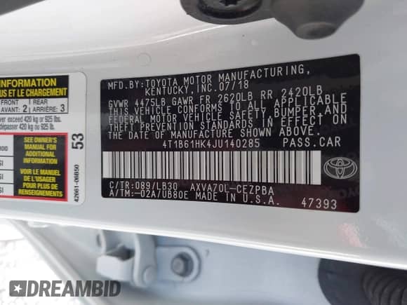 2018 Toyota Camry XSE с VIN 4T1B61HK4JU140285, выставлен на аукционе IAAI как лот 43414227 с пробегом 63 771 миль миль и . История ставок и продаж доступна на DreamBid. Изображение 9.