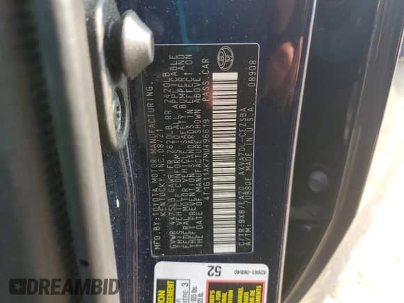 2021 Toyota Camry SE Nightshade z VIN 4T1G11AK7MU496619, wystawiony jako Copart lot #71771155 z przebiegiem 112 202 mil mil oraz Szkoda całkowita • Salvage title. Historia ofert i sprzedaży dostępna na DreamBid. Obrazek 12.