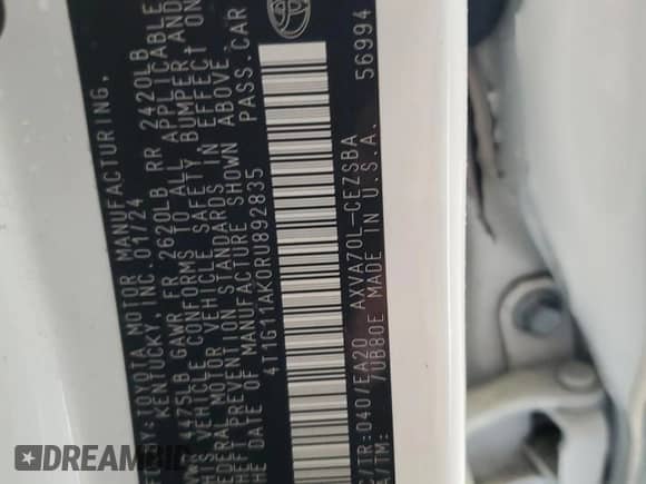 2024 Toyota Camry SE with VIN 4T1G11AK0RU892835, listed as a Copart auction lot 84743815 with 32,818 mi miles and Salvage title. Bid and sale history available at DreamBid. Image 13.